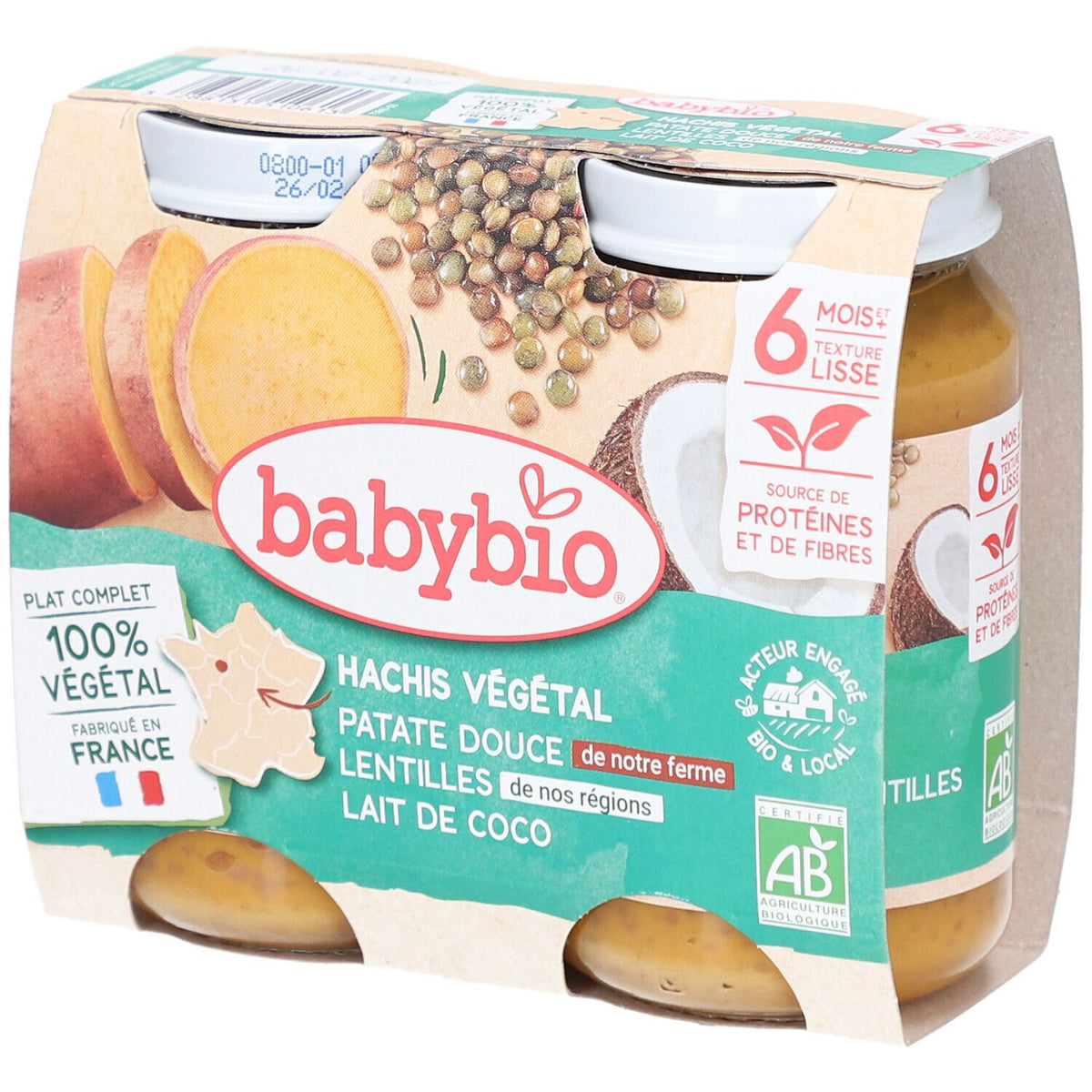 BABYBIO Hachis Végétal Patate Douce Lentilles Lait de Coco (400 g)