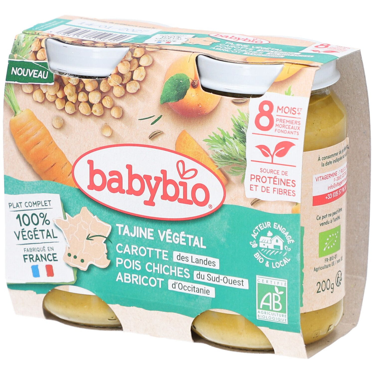 Babybio Tajine Végétal Carotte Pois Chiches Abricot (400 g)