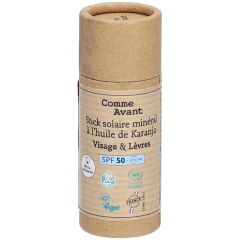 Comme Avant Stick solaire minéralisé solide SPF50 - Visage & lèvres (20 g)