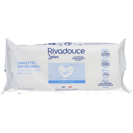 RIVADOUCE Lingettes imprégnées - Etui de 50 lingettes (dim. 19,5x22 cm)