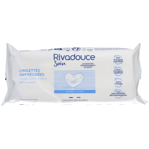 RIVADOUCE Lingettes imprégnées - Etui de 50 lingettes (dim. 19,5x22 cm)
