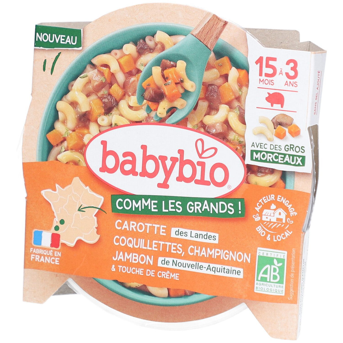 Babybio Coquillettes carotte champignon jambon (200 g)