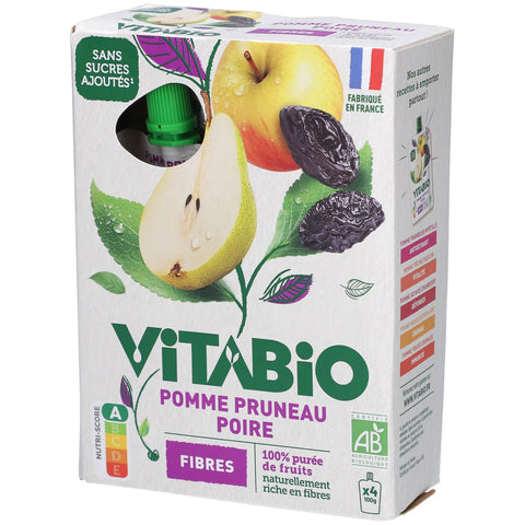 Vitabio Apple Prune Pear Pouches - FIBER - ORGANIC - 4x100g