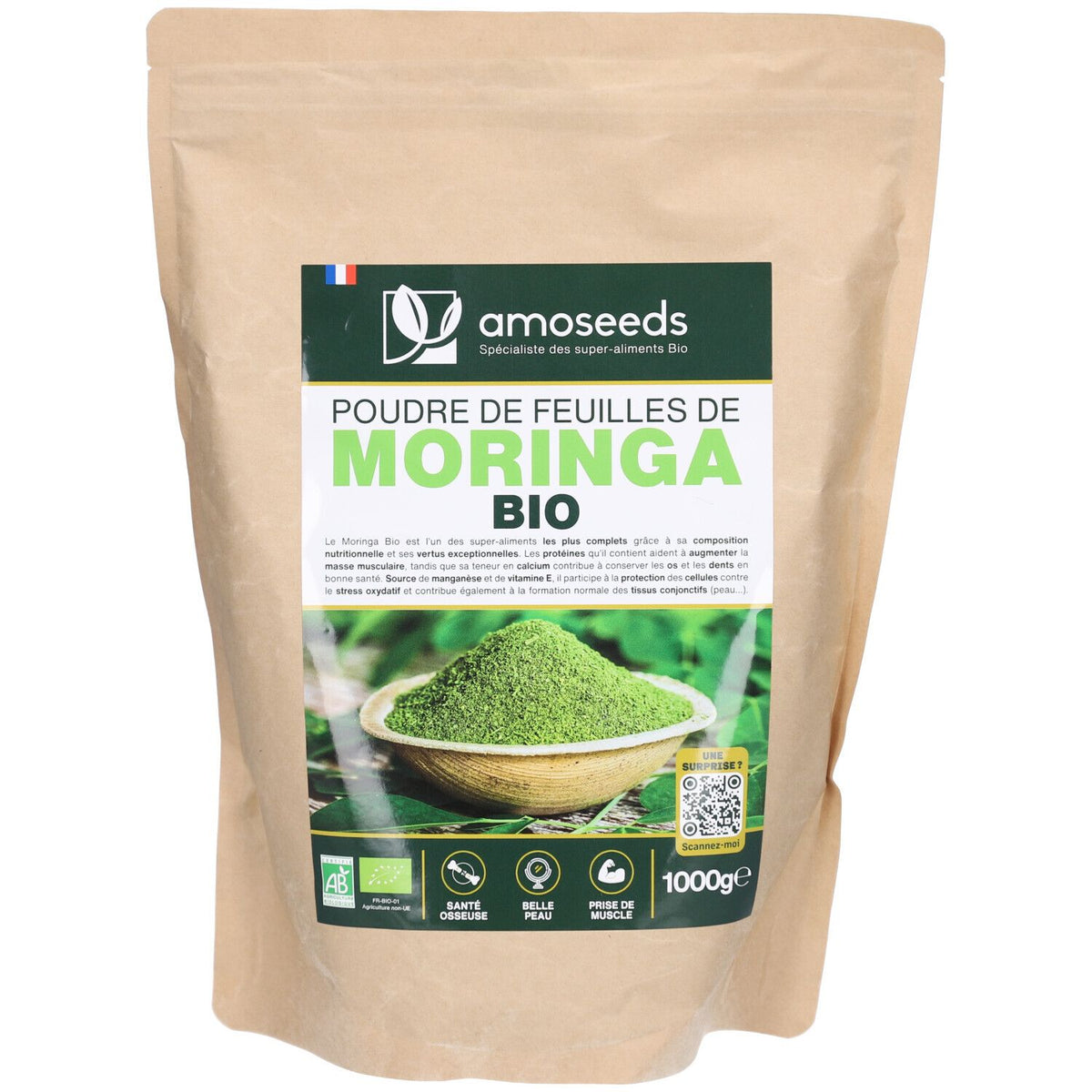 AMOSEEDS Poudre de Moringa Bio (1000 g)