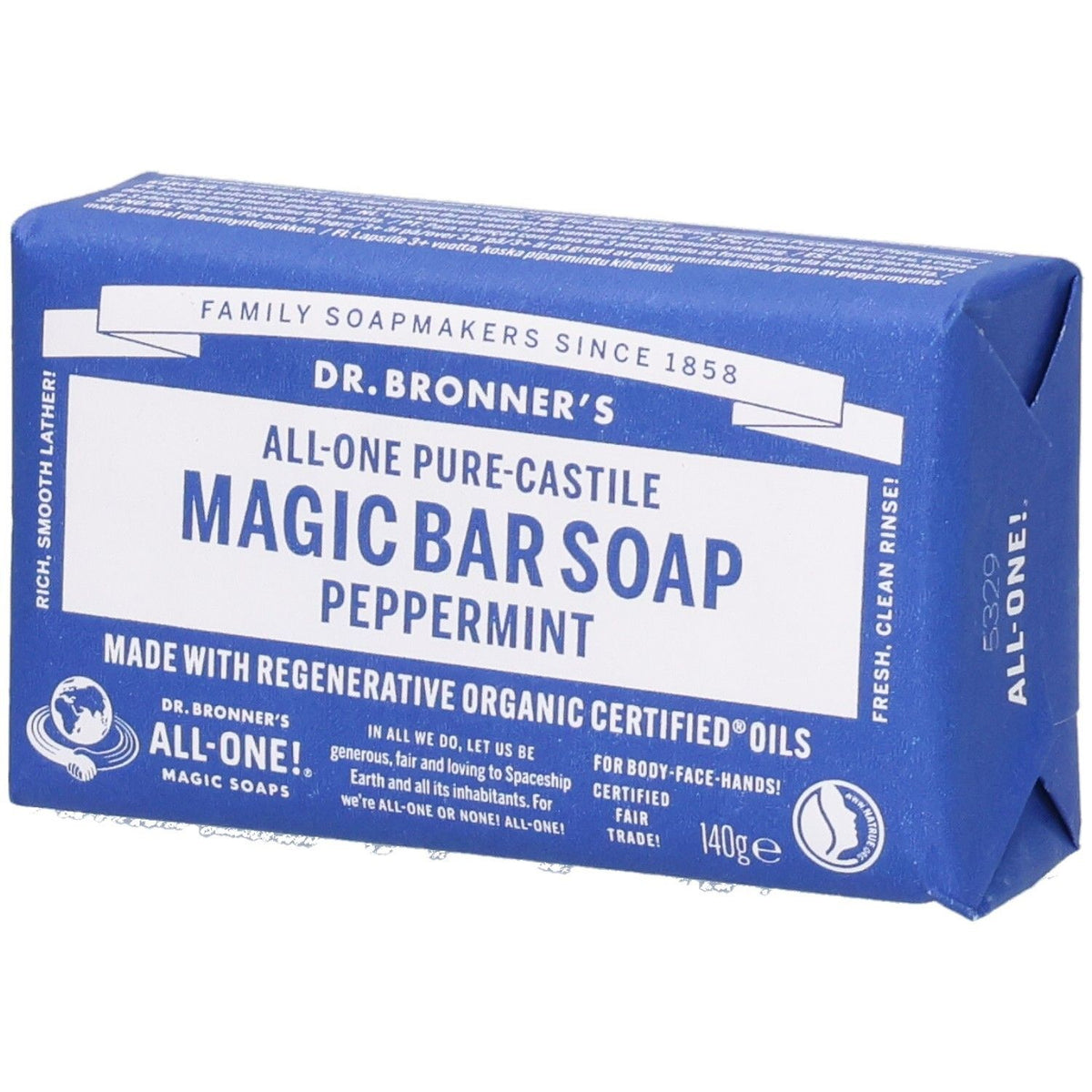 Dr. Bronner's savon en barre magique de Castille pur à la menthe poivrée (140 g)