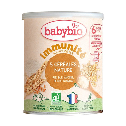 Babybio 5 Cereals Natural Rice, Wheat, Oats, Rye, Quinoa +6m Organic 220g