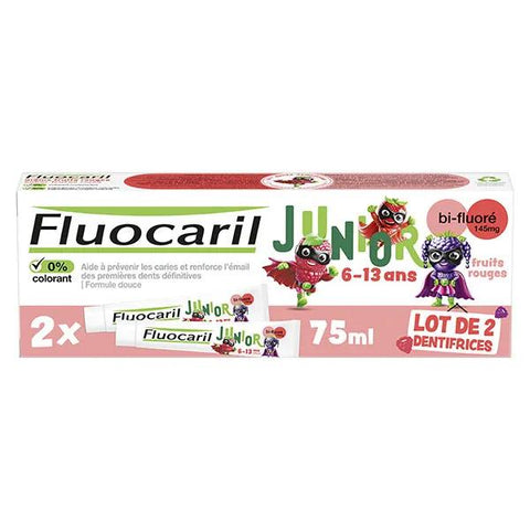 Fluocaril Junior 6-12 Years Red Fruits Gel Toothpaste Pack of 2 x 75ml