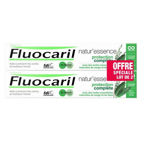 Fluocaril Natur'Essence Bi-Fluoride Toothpaste 145mg Complete Protection Pack of 2 x 75ml