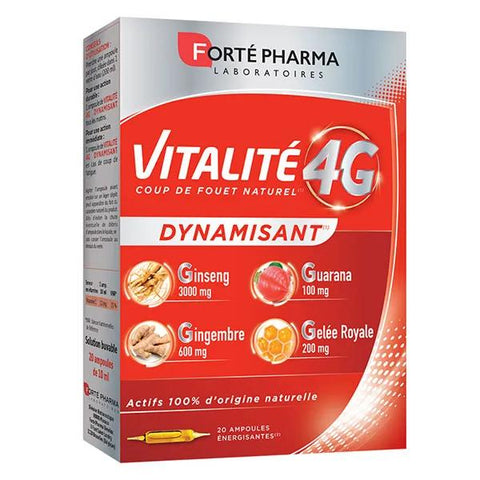 Forté Pharma Vitalité 4G Dynamisant Ginseng Guarana Vitamine C 20 ampoules