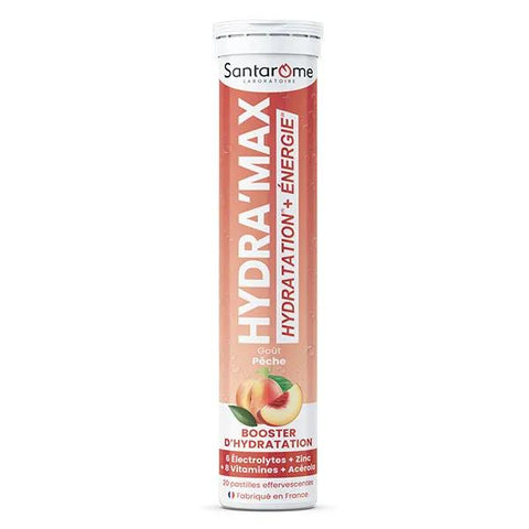 Santarome - Hydra'max - Solution d'hydration - Thé Pêche - 20 comprimés