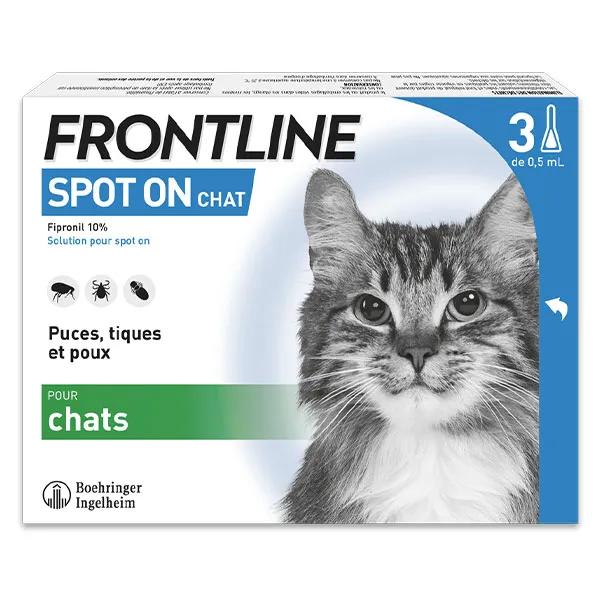 Frontline Spot On chat - Anti-puces anti-tiques pour chat - 3 pipettes