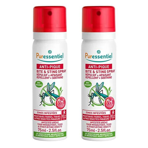 Puressentiel - Organic Essential Oil Mosquito Repellent Spray - 2 x 75ml Duo Pack