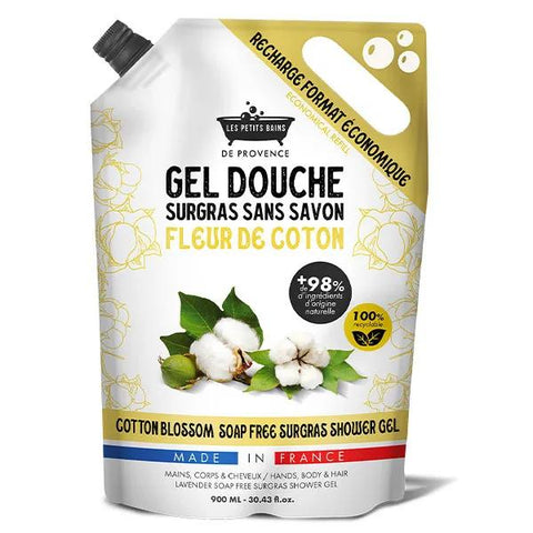 Les Petits Bains de Provence Recharge format éco gel douche Fleur de Coton (900 ml)