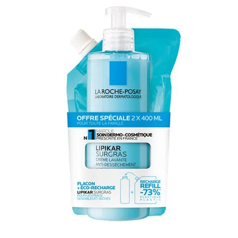 La Roche Posay Lipikar Surgras Anti-dryness Washing Cream Eco-refill + 400ml bottle pack