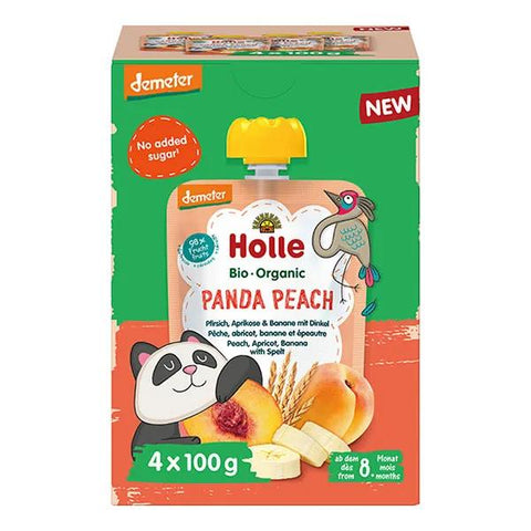 Holle Panda Peach gourde multipack Demeter 4 x 100 grammes