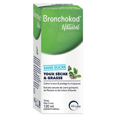 Bronchokod natural Dry & oily cough sugar-free - Peach flavor - 120 ml bottle