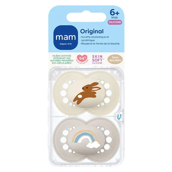 MAM Sucette Original Nature 6+ mois Silicone Motif Lapin Arc-en-ciel x2