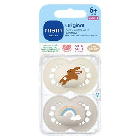 MAM Sucette Original Nature 6+ mois Silicone Motif Lapin Arc-en-ciel x2