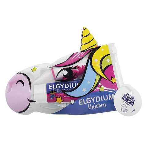 Elgydium Trousse Voyage Licorne 1 brosse à dents licorne + dentifrice grenadine 50ml