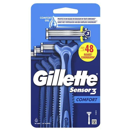 Gillette Sensor3 Comfort, Rasoirs Jetables Pour Homme, Lot De 4 Rasoirs