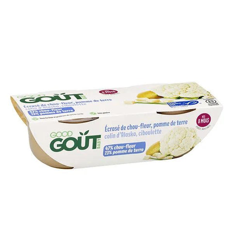 Good Goût Plat cuisiné pour bébé Écrasé de chou-fleur, pomme de terre et colin d'Alaska 2x190g