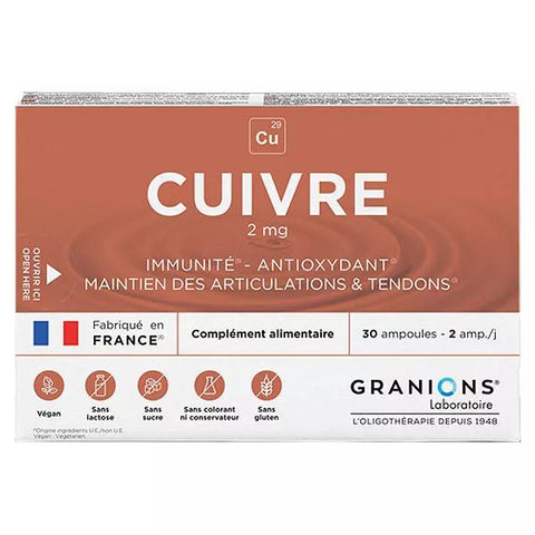 Granions Oligo Cuivre 2mg 30 ampoules