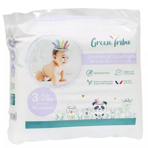 Green Tribu Couches Bébé T3 4-9kg Hypoallergénique sans parfum x 26
