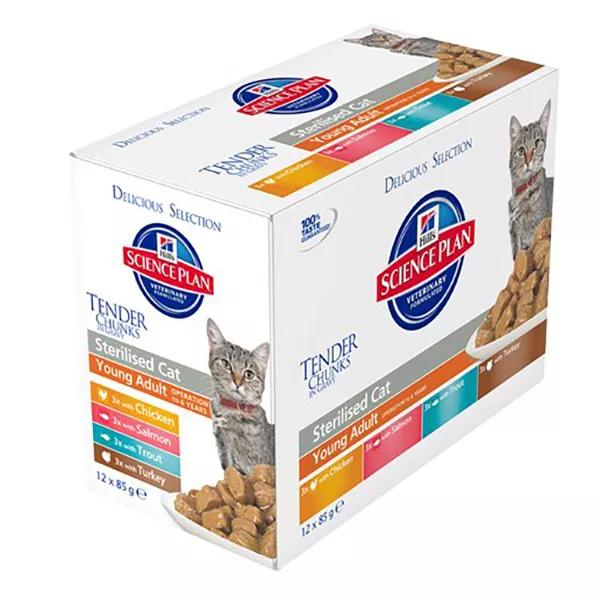 Hill's Science Plan Feline Sterilised aliment humide mixte poulet, saumon, dinde, truite (12 x 85 g)