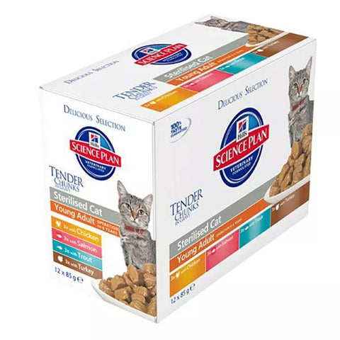 Hill's Science Plan Feline Sterilised aliment humide mixte poulet, saumon, dinde, truite (12 x 85 g)