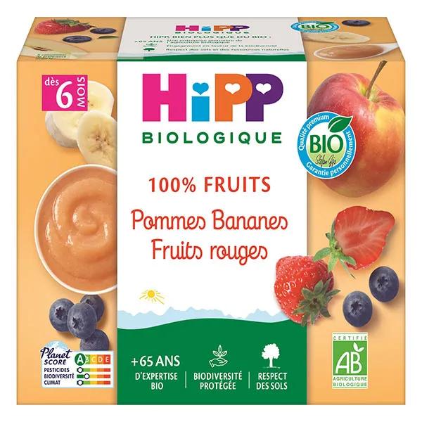 Hipp Pommes Bananes Fruits rouges dès 6 mois (4 x 100 g)
