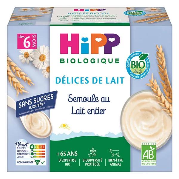 Hipp Semoule au lait entier dès 6 mois Coupelles 4 x 100 g