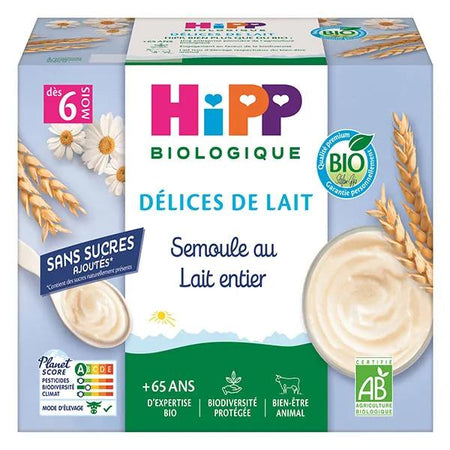 Hipp Semoule au lait entier dès 6 mois Coupelles 4 x 100 g
