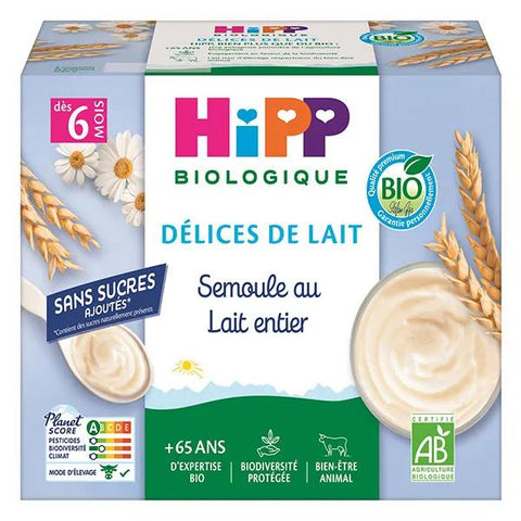 Hipp Semoule au lait entier dès 6 mois Coupelles 4 x 100 g