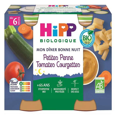 Hipp Bio Mon Dîner Bonne Nuit Bol Petites Penne Tomates Courgettes +6m (2 x 190 g)
