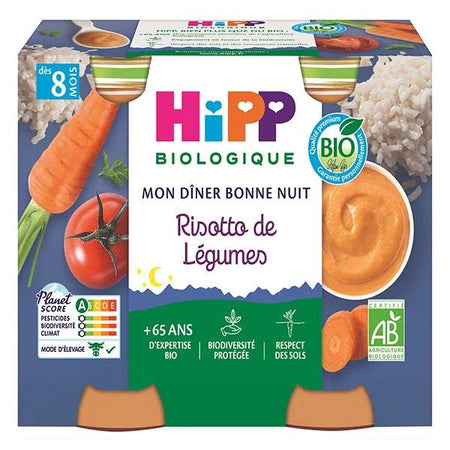 Hipp Bio Mon Dîner Bonne Nuit Bol Risotto de Légumes +8m 2 x 190g