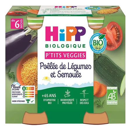 Hipp Bio P'tits Veggies Pot Poêlée de Légumes et Semoule +6m (2 x 190g)