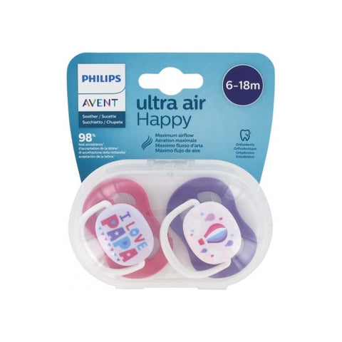 Philips Avent Sucette Ultra Air I Love Papa 6-18 mois (2 pièces)