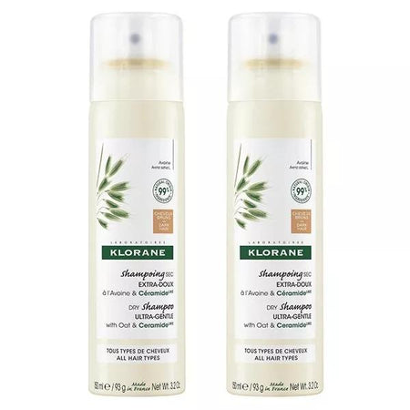 Klorane Duo Spray Shampoing Sec Teinté Extra Doux Avoine & Céramide Cheveux Châtains à Bruns Lot de 2 x 150ml