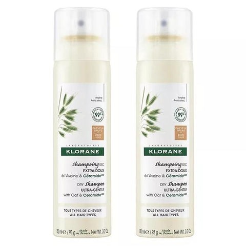 Klorane Duo Spray Shampoing Sec Teinté Extra Doux Avoine & Céramide Cheveux Châtains à Bruns Lot de 2 x 150ml