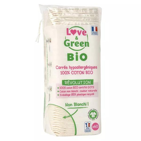 Love & Green Organic Square Cotton Baby Wipes 60 units
