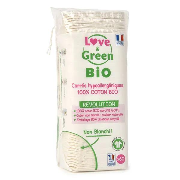Love & Green Hygiène Bébé Coton Carré Bio 60 unités
