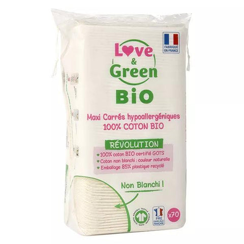 Love & Green Organic Cotton Maxi Square Baby Wipes 70 units