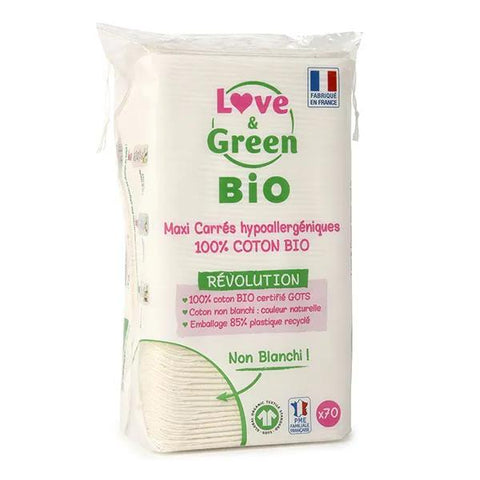 Love & Green Hygiène Bébé Coton Maxi Carré Bio 70 unités