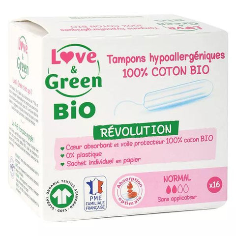 Love & Green Feminine Hygiene Organic Hypoallergenic Tampons Normal 16 units