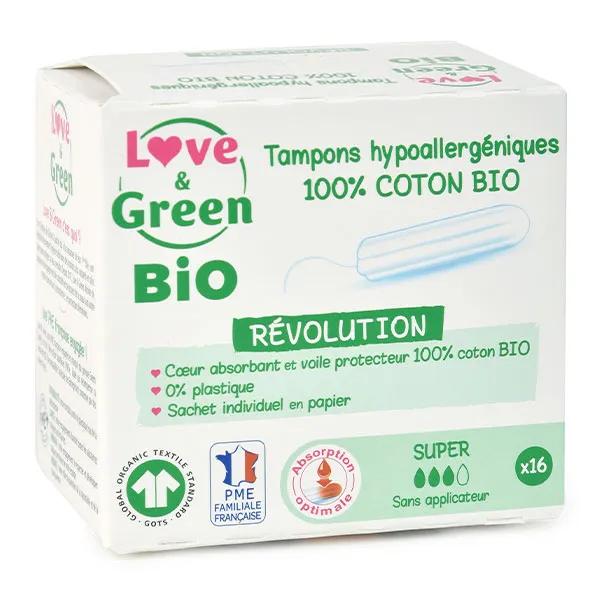 Love & Green Hygiène Féminine Tampon Hypoallergénique Super Bio (16 unités)