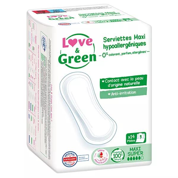 Love & Green Serviettes Hypoallergéniques Maxi Super (14 unités)