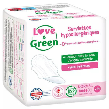 Love & Green serviettes hypoallergéniques normal (14 unités)