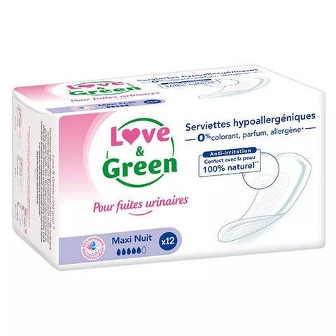 Love & Green Serviettes pour Fuites Urinaires Maxi Nuit 12 unités