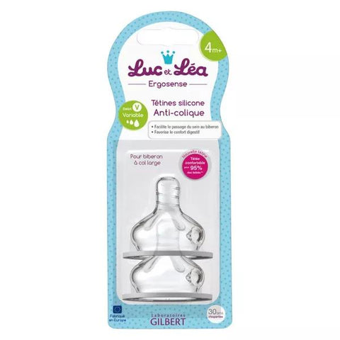 Luc et Léa Tétines Silicone Anti-Colique 4m+ Débit Variable Lot de 2