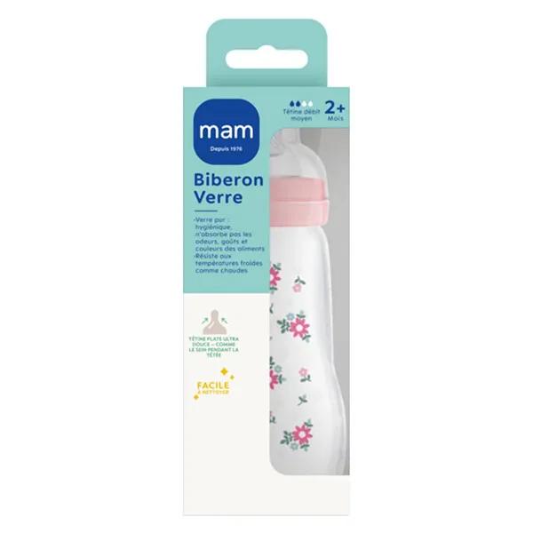MAM Biberon Verre +2m Fleurs 260ml